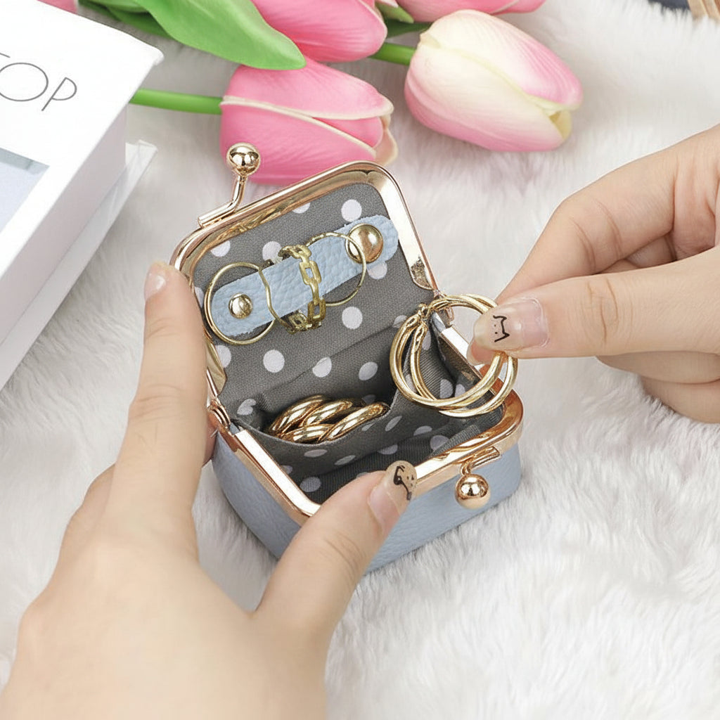 Compact Genuine Leather Jewelry Box With Gold Clasp For Travel | Temsk
