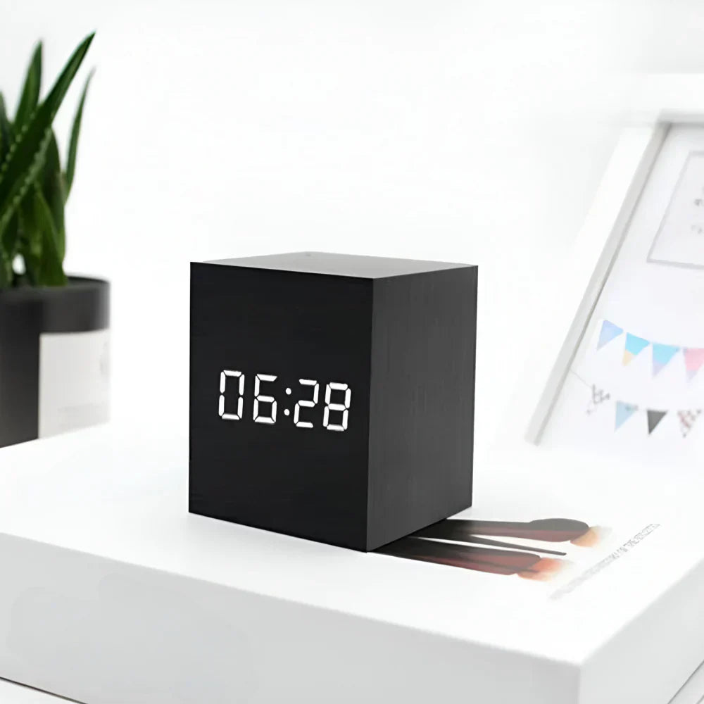 LED Cube Display Alarm Clock With Time Date Temperature | Temsk
