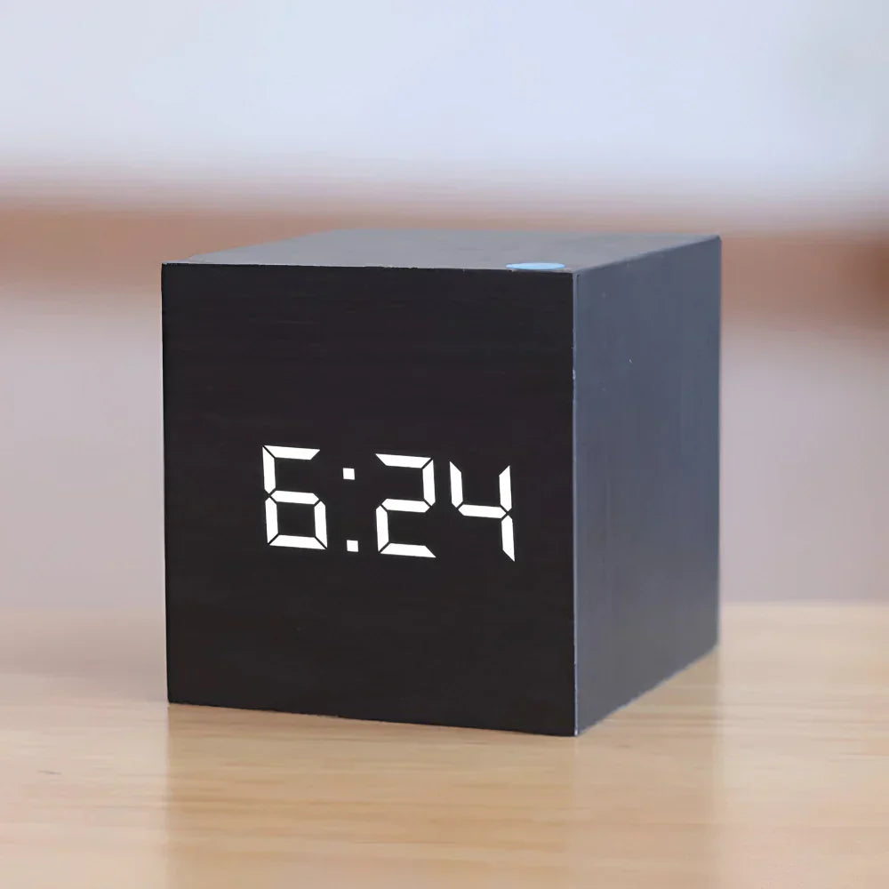 LED Cube Display Alarm Clock With Time Date Temperature | Temsk