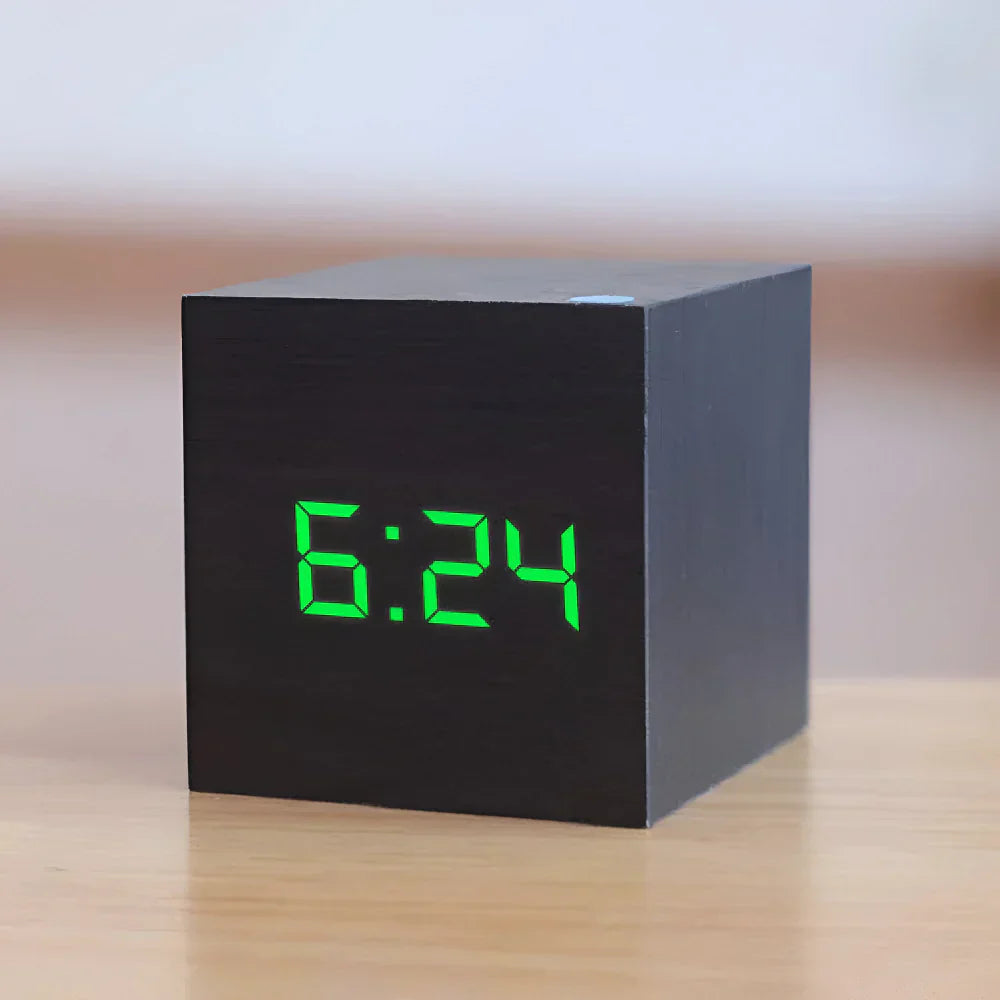 LED Cube Display Alarm Clock With Time Date Temperature | Temsk