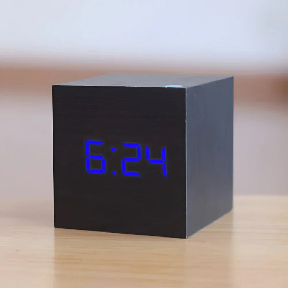 LED Cube Display Alarm Clock With Time Date Temperature | Temsk
