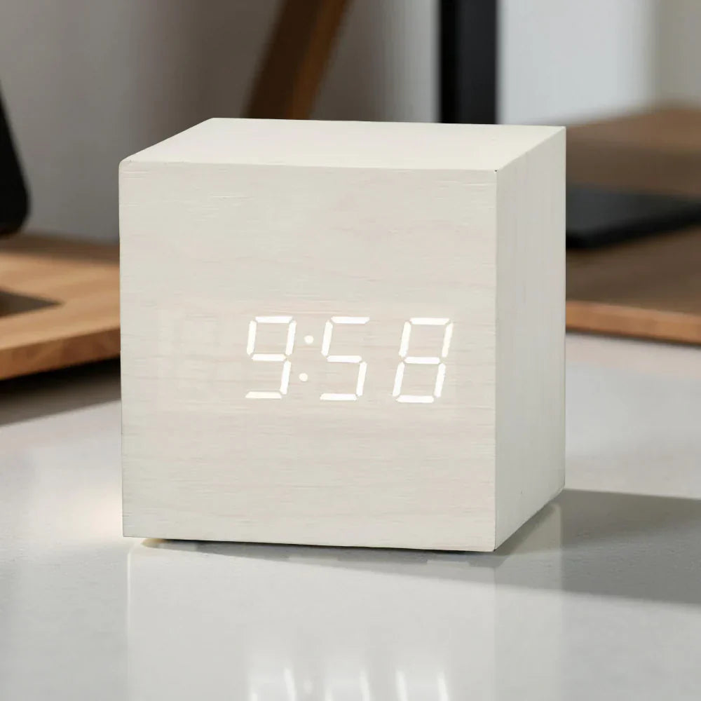 LED Cube Display Alarm Clock With Time Date Temperature | Temsk