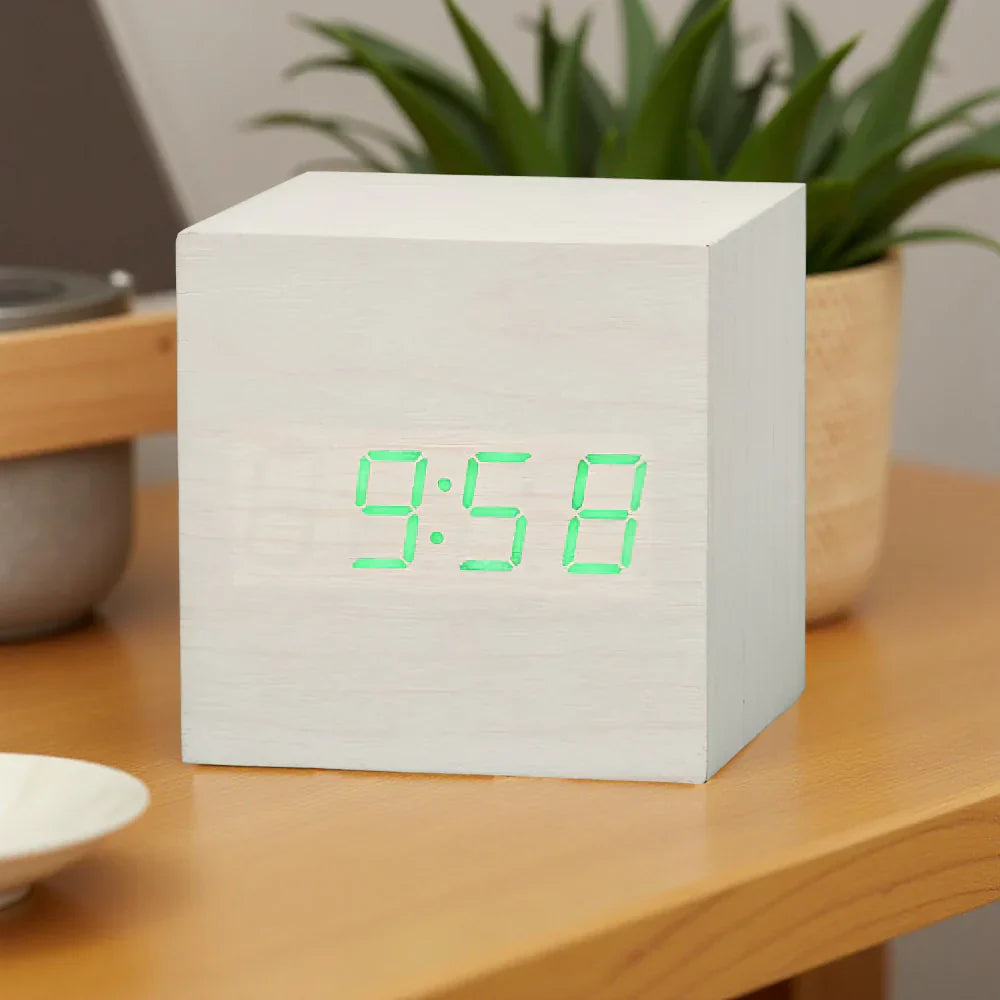 LED Cube Display Alarm Clock With Time Date Temperature | Temsk