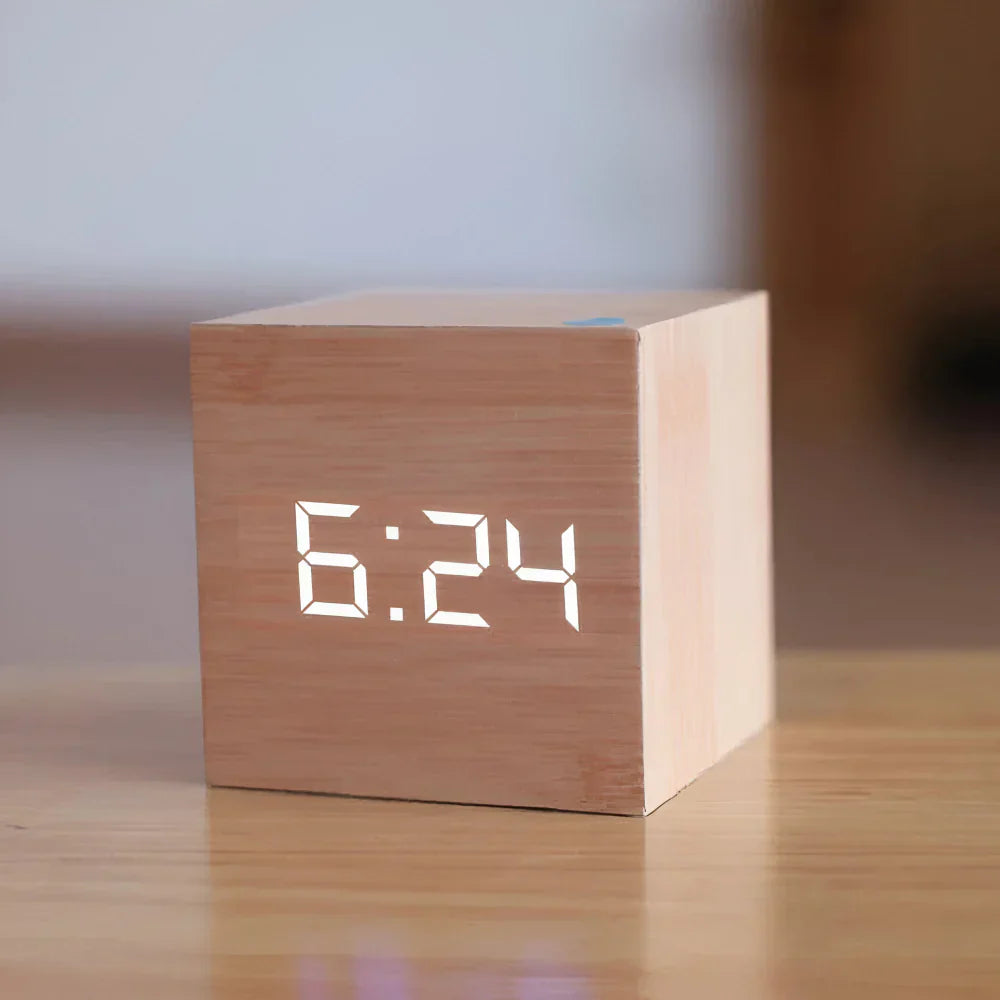 LED Cube Display Alarm Clock With Time Date Temperature | Temsk