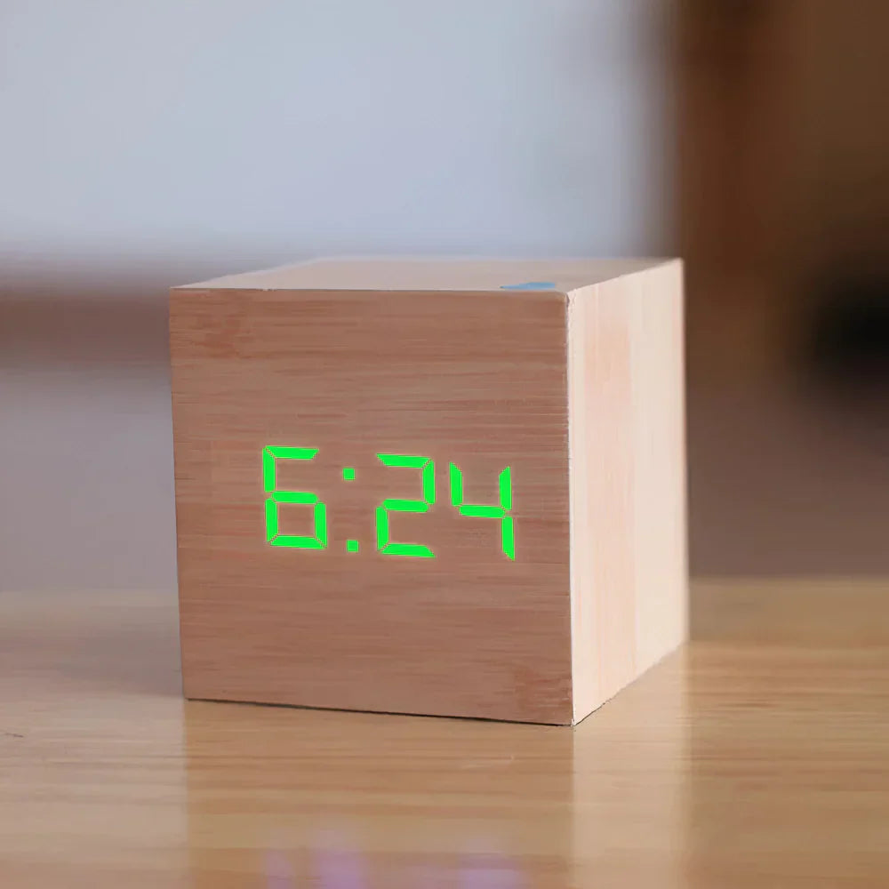 LED Cube Display Alarm Clock With Time Date Temperature | Temsk