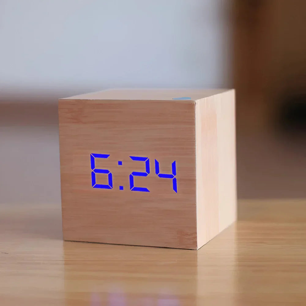LED Cube Display Alarm Clock With Time Date Temperature | Temsk