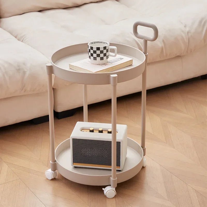 VerveFlex Modern Two-Level Side Table On Wheels With Handle | Temsk