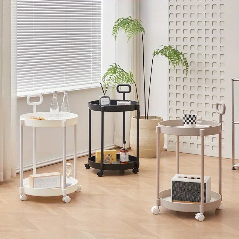 VerveFlex Modern Two-Level Side Table On Wheels With Handle | Temsk