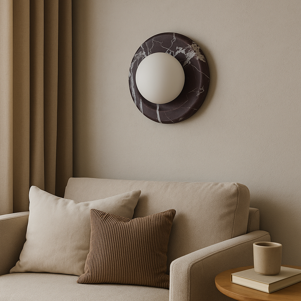 Elara Round Marble Wall Light With Soft Frosted Glow For Any Room | Temsk