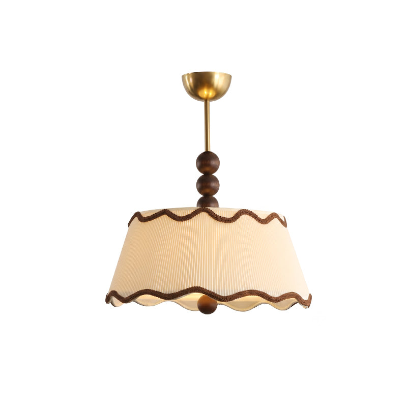 Vintage Cottage Ceiling Light With Pleated Shade And Beaded Wood Details | Temsk