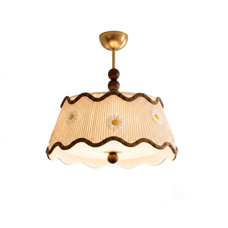 Vintage Cottage Ceiling Light With Pleated Shade And Beaded Wood Details | Temsk