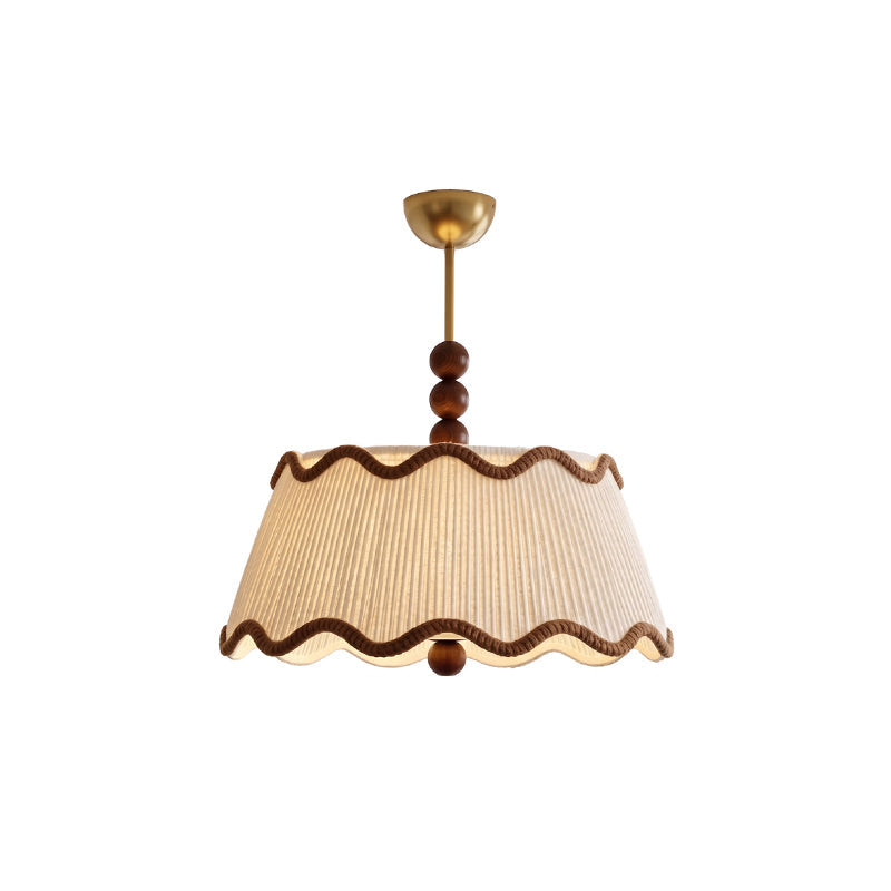 Vintage Cottage Ceiling Light With Pleated Shade And Beaded Wood Details | Temsk