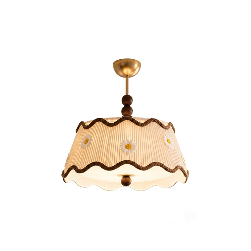 Vintage Cottage Ceiling Light With Pleated Shade And Beaded Wood Details | Temsk