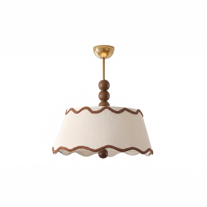 Vintage Cottage Ceiling Light With Pleated Shade And Beaded Wood Details | Temsk