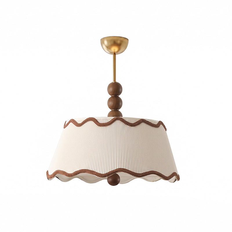 Vintage Cottage Ceiling Light With Pleated Shade And Beaded Wood Details | Temsk