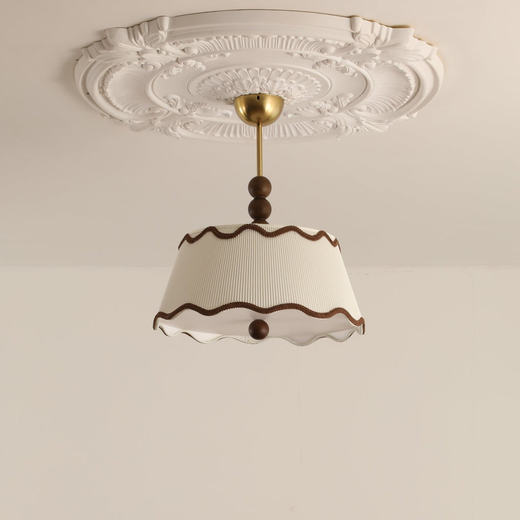 Vintage Cottage Ceiling Light With Pleated Shade And Beaded Wood Details | Temsk