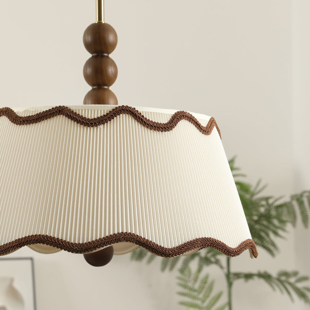Vintage Cottage Ceiling Light With Pleated Shade And Beaded Wood Details | Temsk