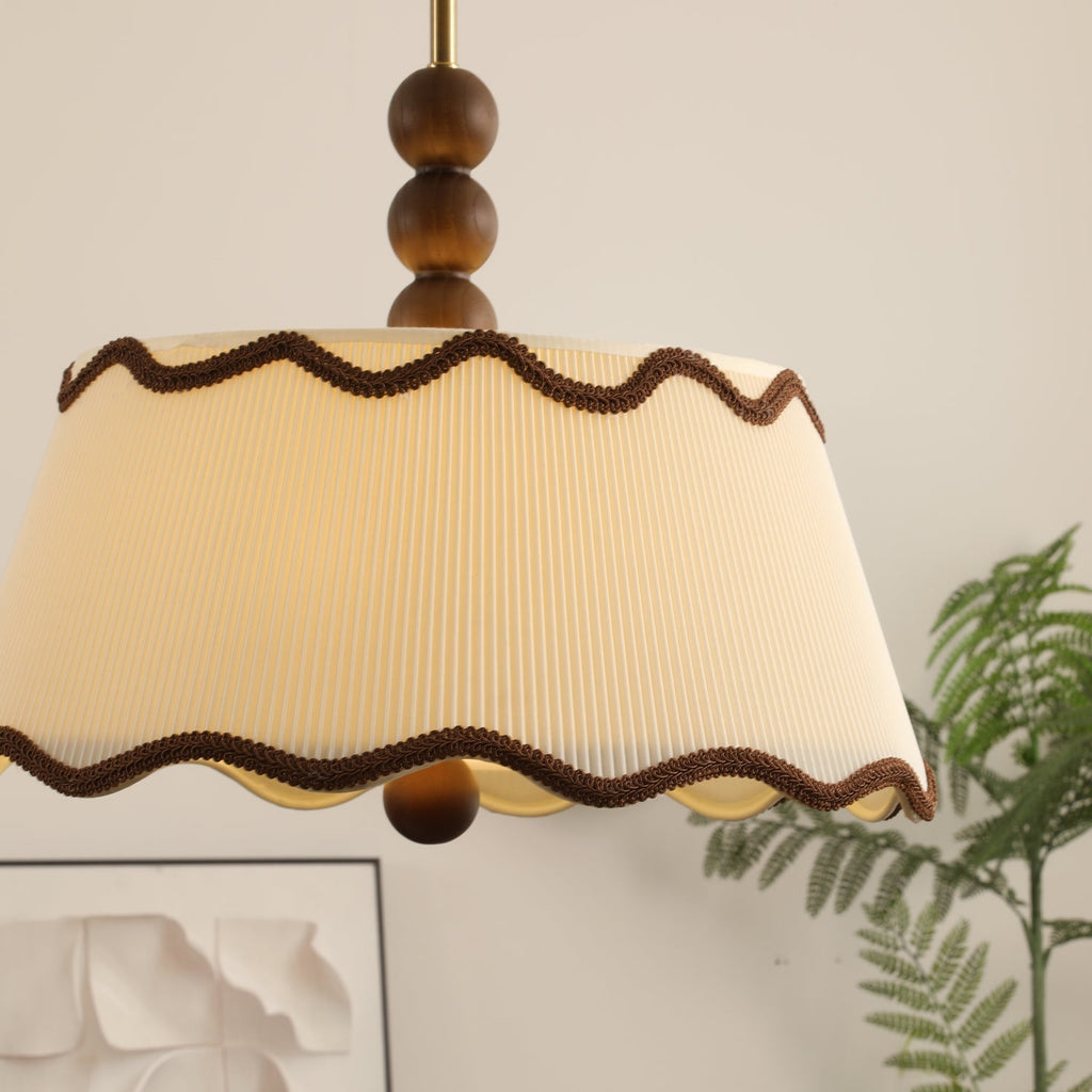 Vintage Cottage Ceiling Light With Pleated Shade And Beaded Wood Details | Temsk