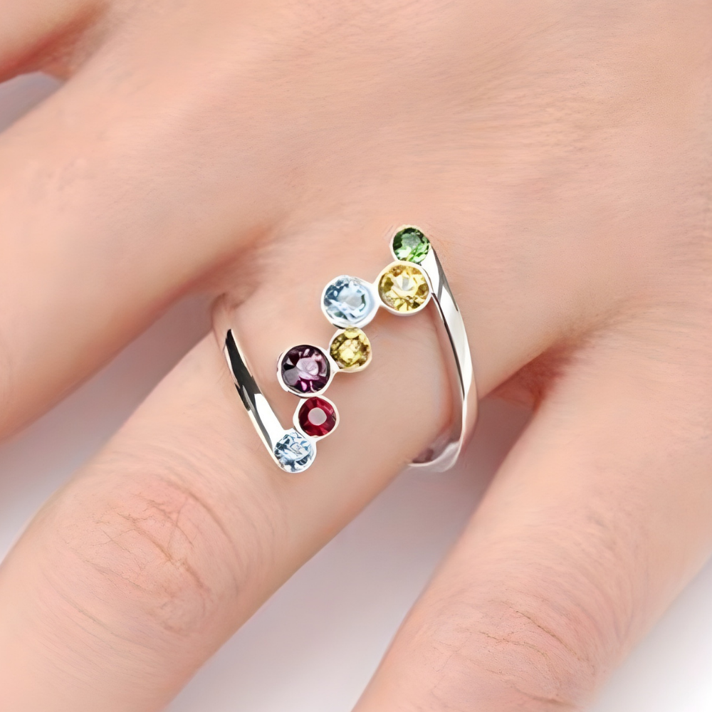 Mother's Day Multicolor Birthstone Ring In Silver And Adjustable | Temsk