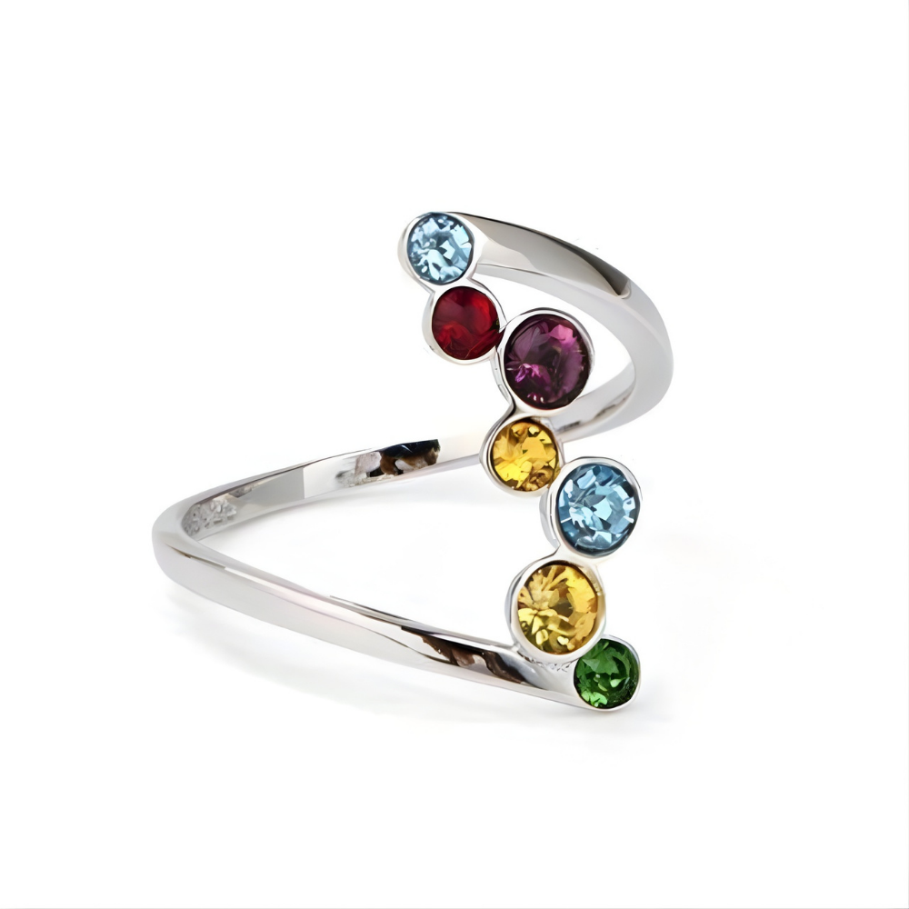 Mother's Day Multicolor Birthstone Ring In Silver And Adjustable | Temsk
