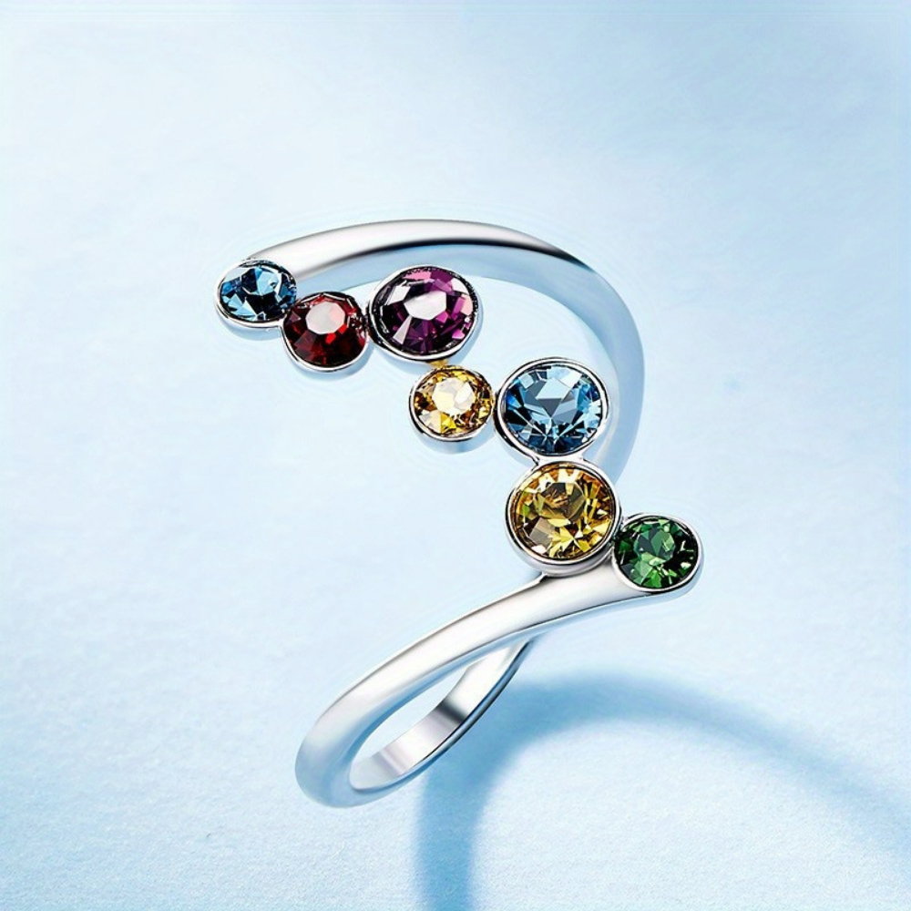 Mother's Day Multicolor Birthstone Ring In Silver And Adjustable | Temsk