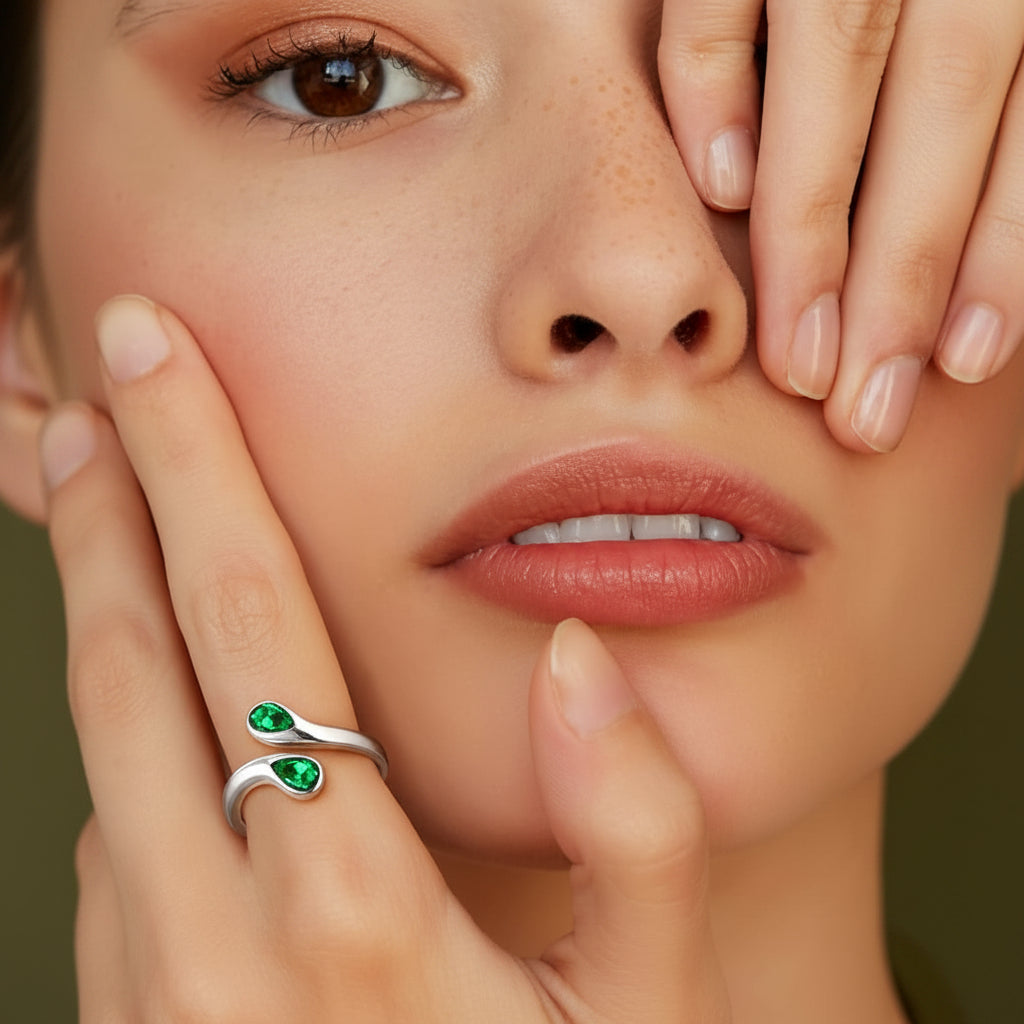 Dainty Silver Birthstone Ring For Mothers Day Adjustable Band | Temsk