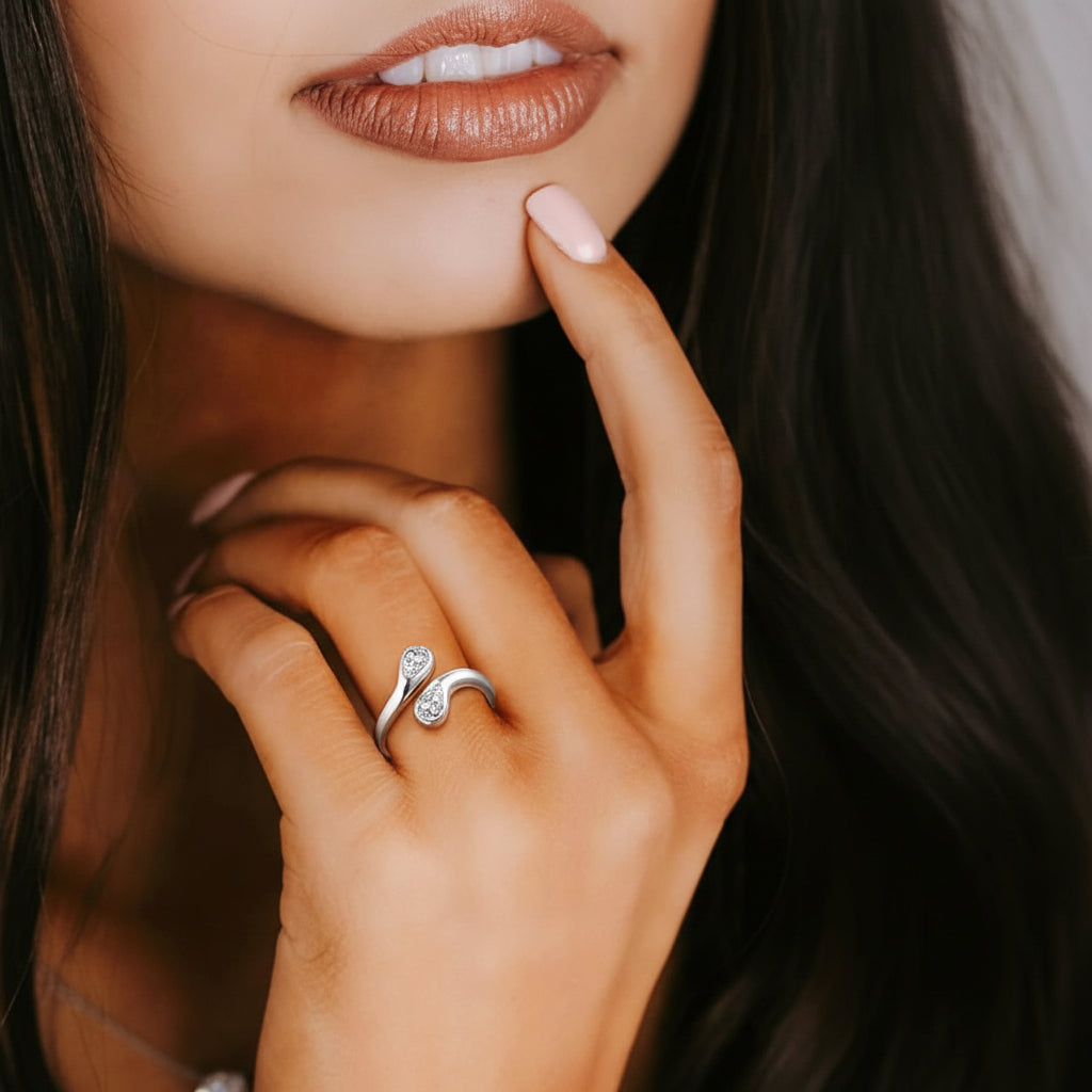 Dainty Silver Birthstone Ring For Mothers Day Adjustable Band | Temsk