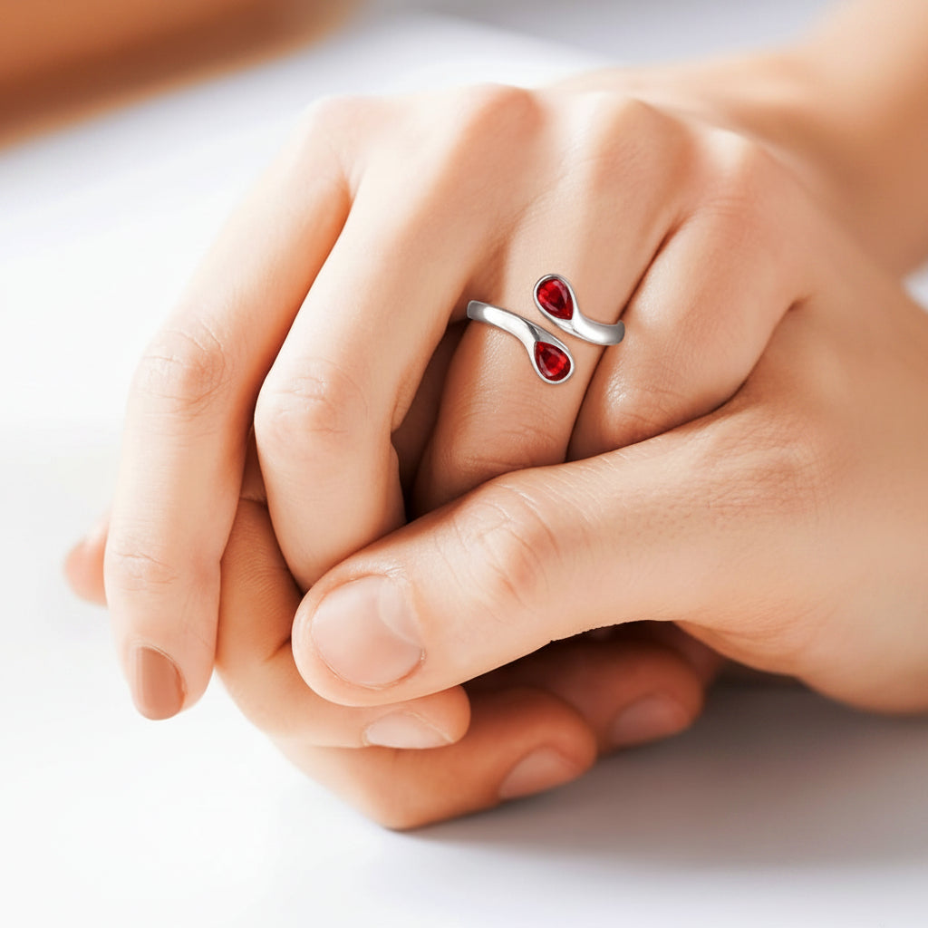 Dainty Silver Birthstone Ring For Mothers Day Adjustable Band | Temsk