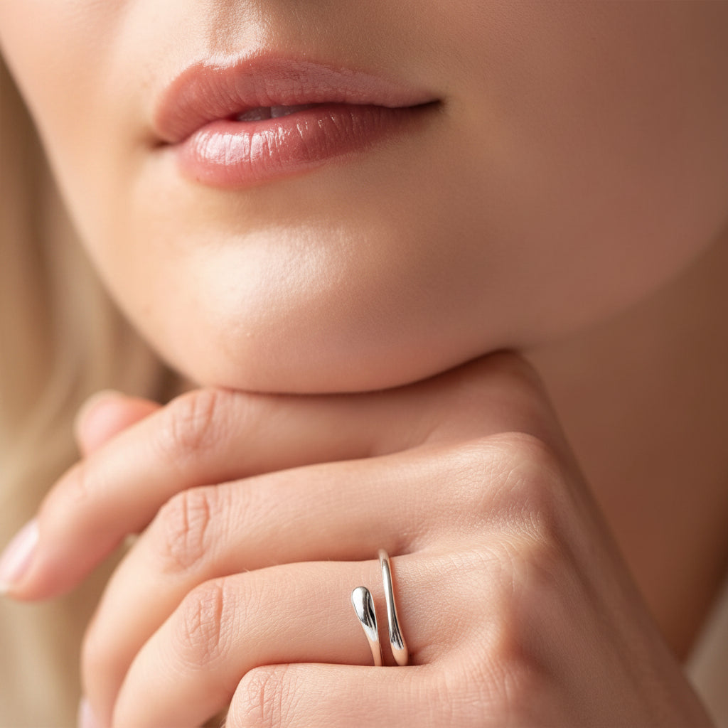 Dainty Silver Birthstone Ring For Mothers Day Adjustable Band | Temsk