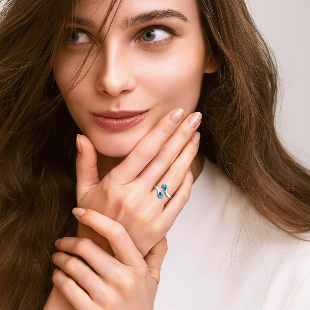 Dainty Silver Birthstone Ring For Mothers Day Adjustable Band | Temsk