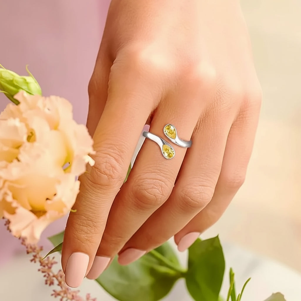Dainty Silver Birthstone Ring For Mothers Day Adjustable Band | Temsk