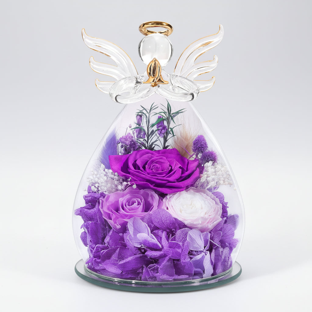 Mother's Day Rose Angel Preserved In Glass Dome With LED Lights | Temsk