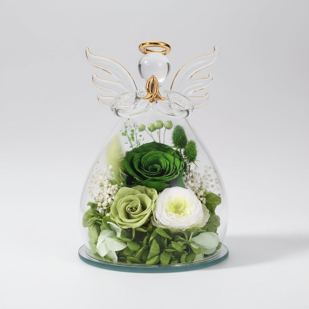 Mother's Day Rose Angel Preserved In Glass Dome With LED Lights | Temsk