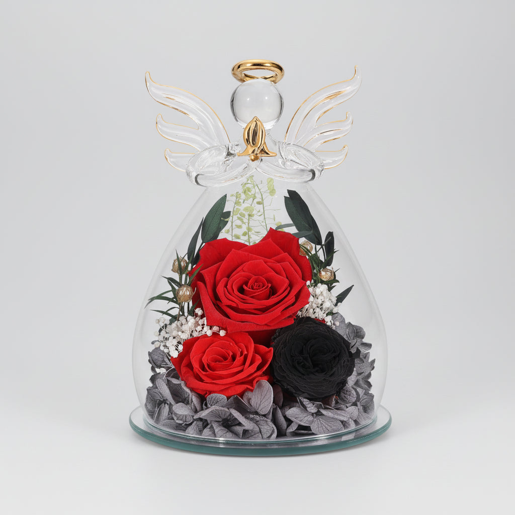 Mother's Day Rose Angel Preserved In Glass Dome With LED Lights | Temsk