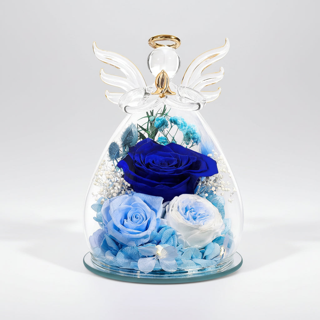 Mother's Day Rose Angel Preserved In Glass Dome With LED Lights | Temsk