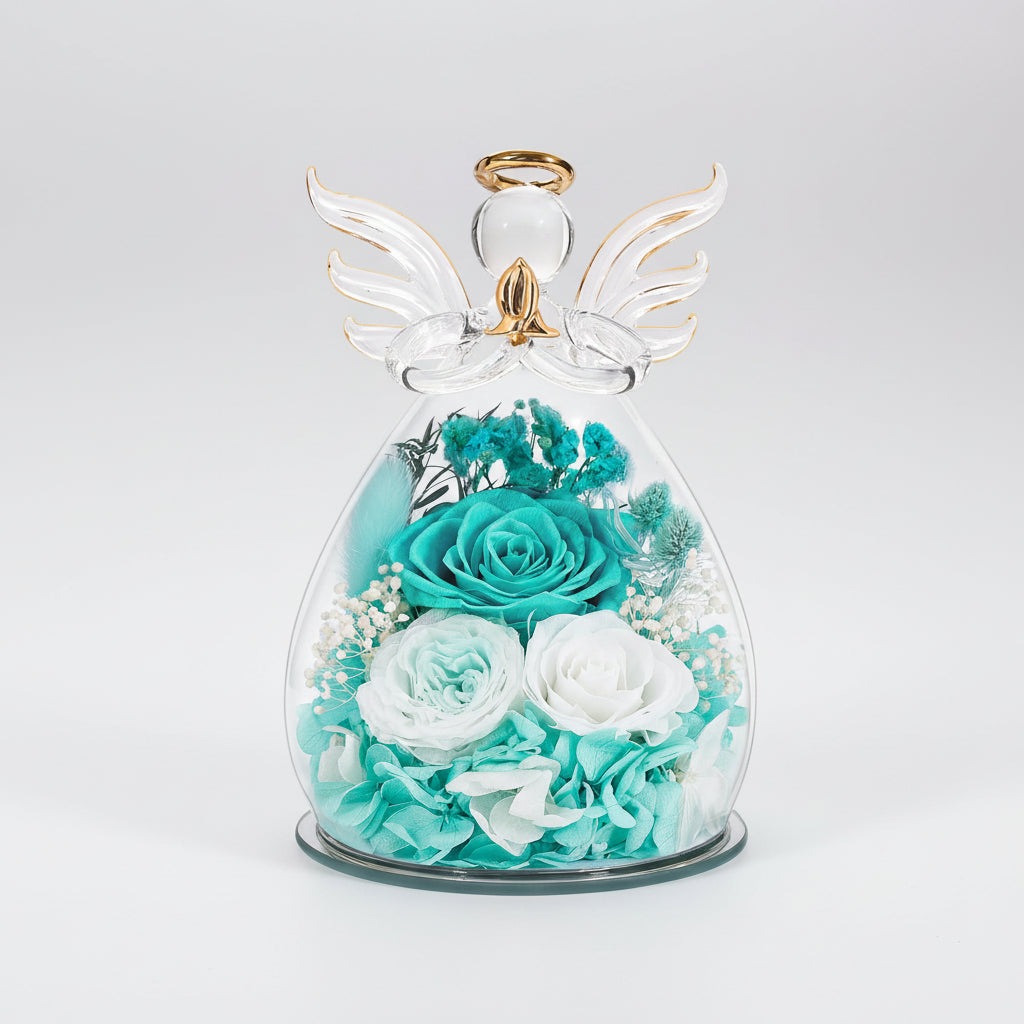 Mother's Day Rose Angel Preserved In Glass Dome With LED Lights | Temsk