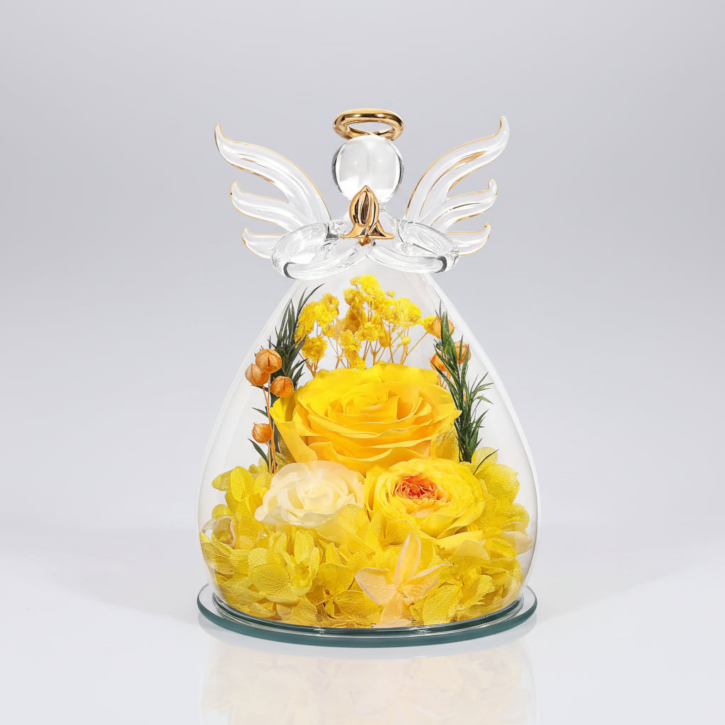 Mother's Day Rose Angel Preserved In Glass Dome With LED Lights | Temsk