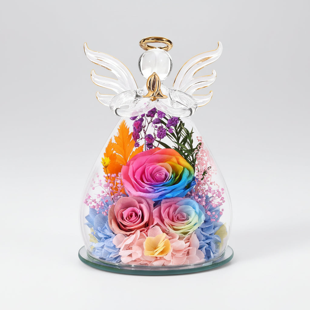 Mother's Day Rose Angel Preserved In Glass Dome With LED Lights | Temsk