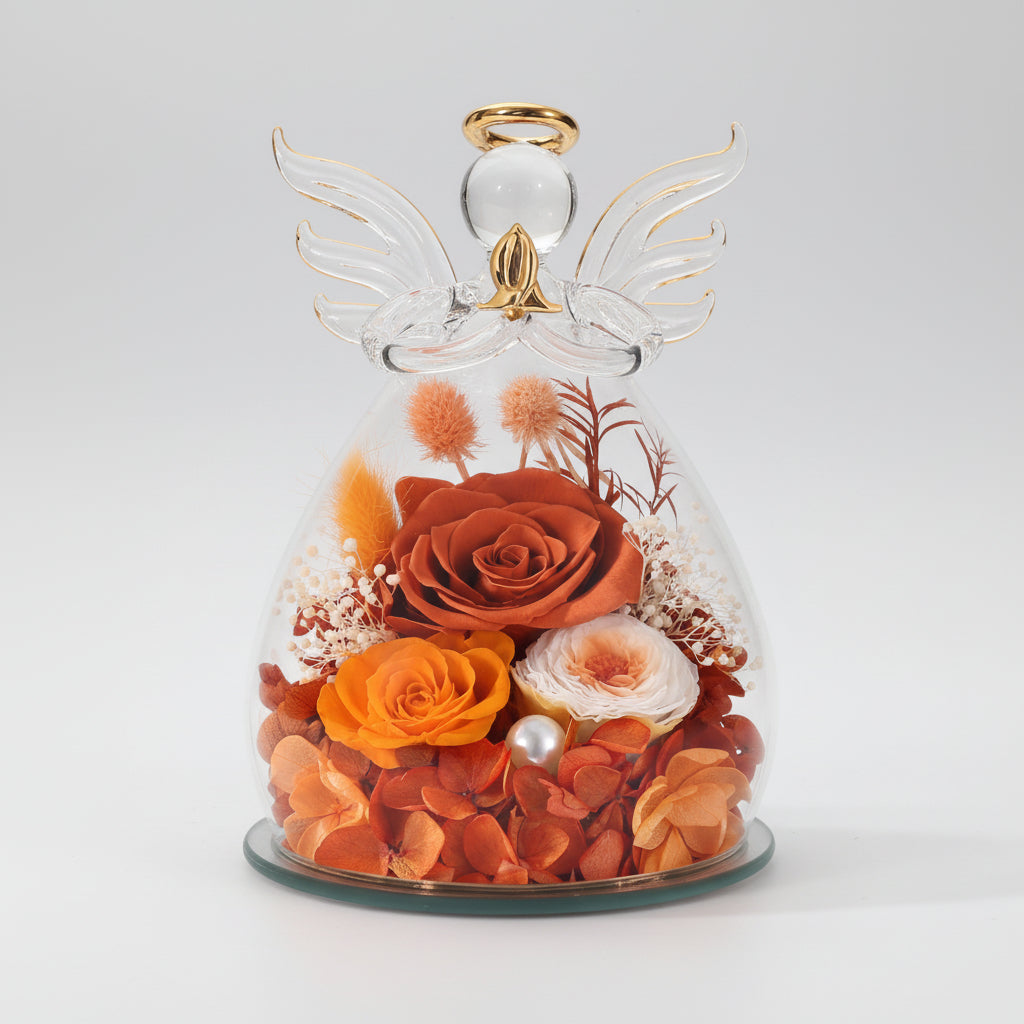 Mother's Day Rose Angel Preserved In Glass Dome With LED Lights | Temsk
