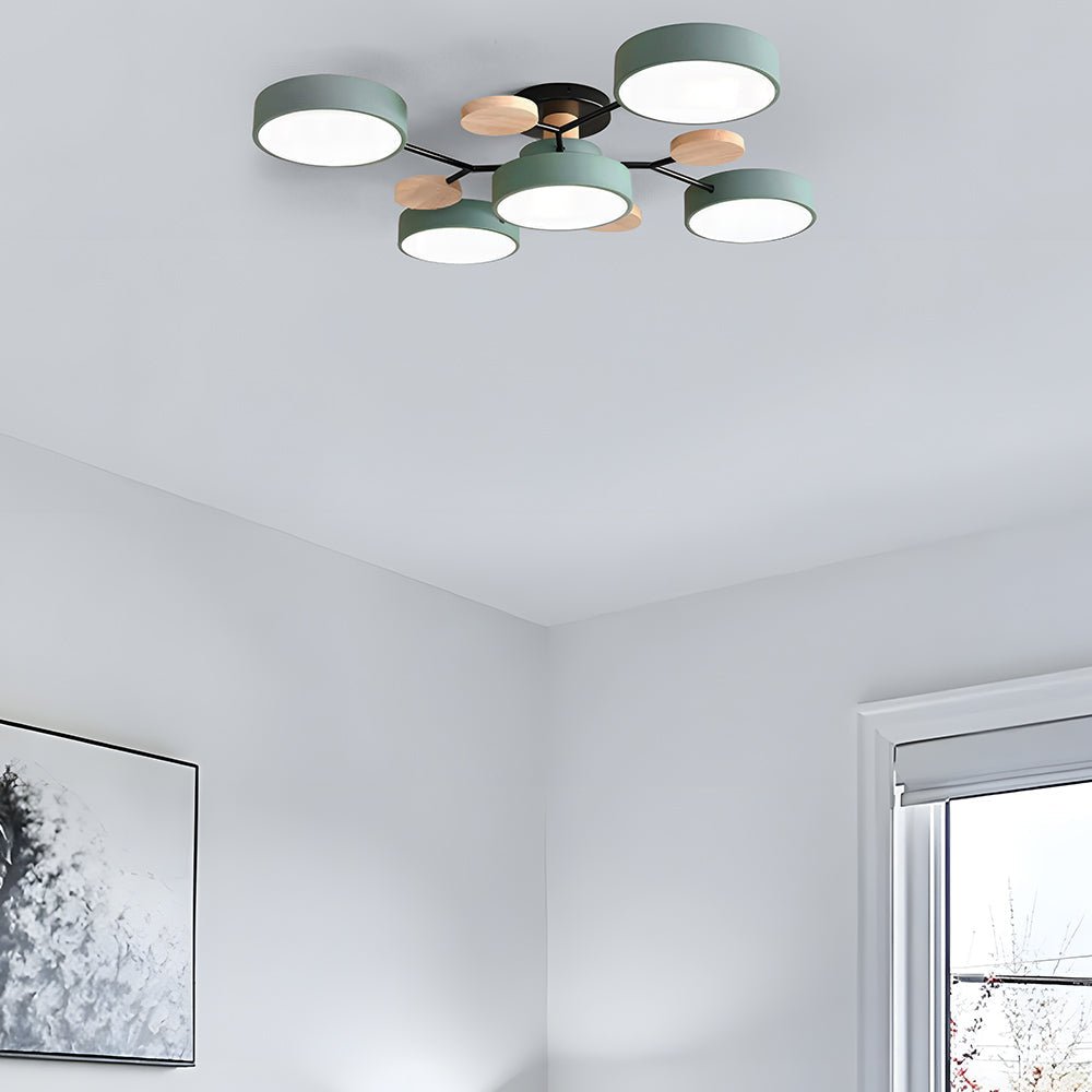 Multi Arm LED Ceiling Light With Circular Shades, 24 Inches | Temsk