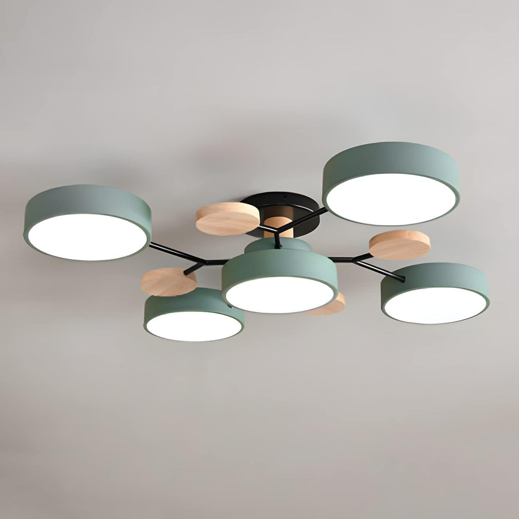 Multi Arm LED Ceiling Light With Circular Shades, 24 Inches | Temsk