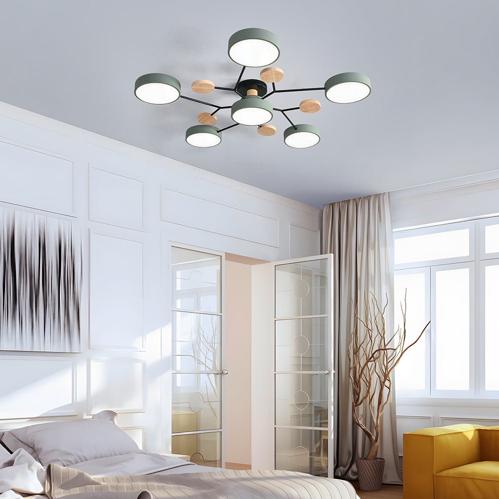 Multi Arm LED Ceiling Light With Circular Shades, 24 Inches | Temsk