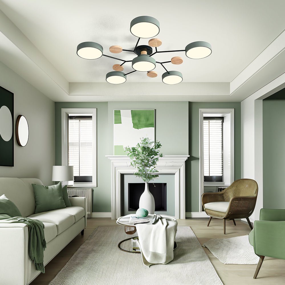 Multi Arm LED Ceiling Light With Circular Shades, 24 Inches | Temsk