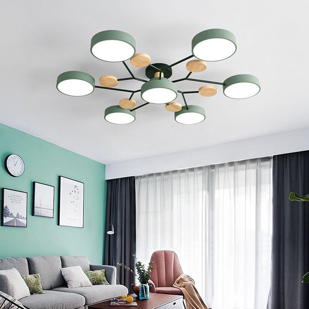 Multi Arm LED Ceiling Light With Circular Shades, 24 Inches | Temsk