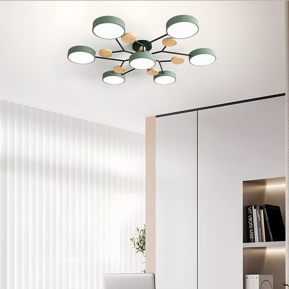 Multi Arm LED Ceiling Light With Circular Shades, 24 Inches | Temsk