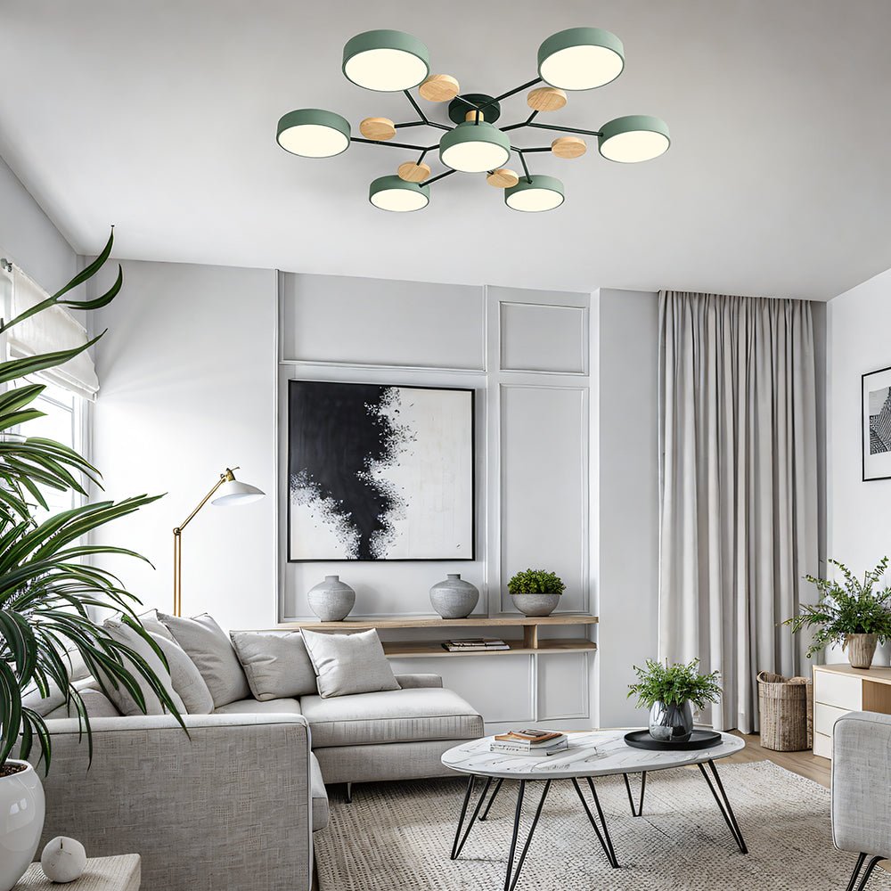 Multi Arm LED Ceiling Light With Circular Shades, 24 Inches | Temsk