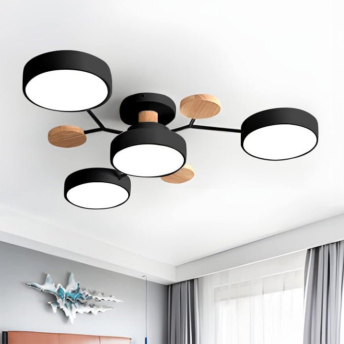 Multi Arm LED Ceiling Light With Circular Shades, 24 Inches | Temsk