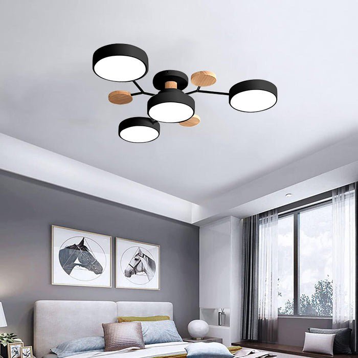Multi Arm LED Ceiling Light With Circular Shades, 24 Inches | Temsk