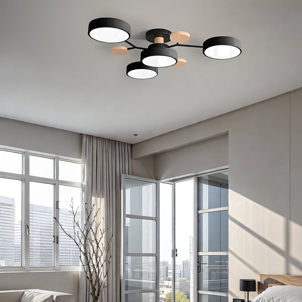 Multi Arm LED Ceiling Light With Circular Shades, 24 Inches | Temsk