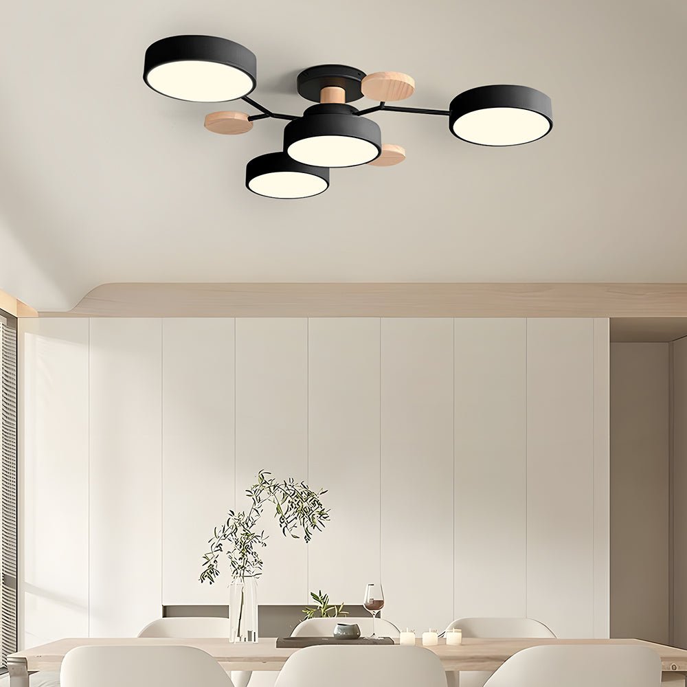 Multi Arm LED Ceiling Light With Circular Shades, 24 Inches | Temsk